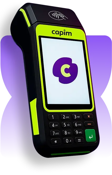 Maquininha de pagamento Capim com imagem no fundo